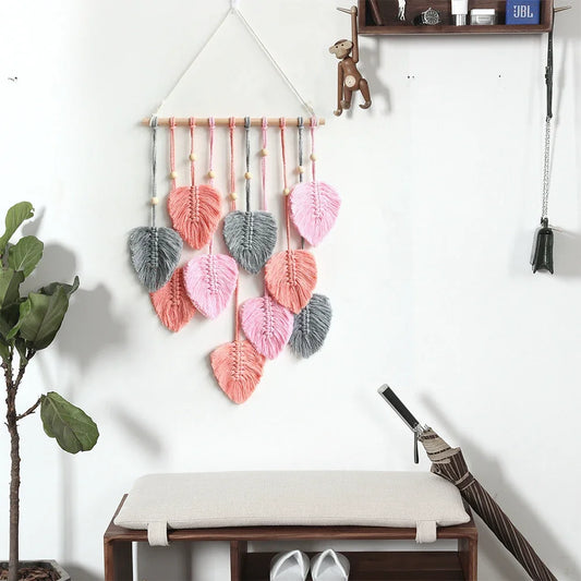 Tenture Murale Feuilles en Macramé – Douceur Naturelle